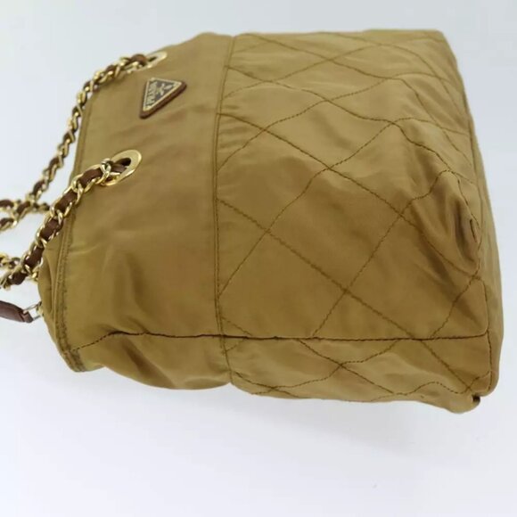 PRADA Quilted Chain Shoulder Bag Nylon Beige Auth ki4426 - Picture 5 of 16